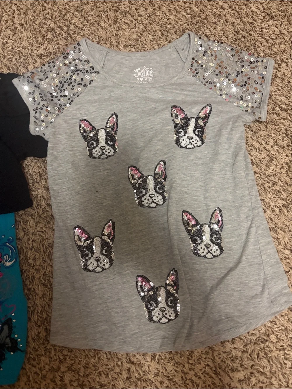 Justice Girls' Teal Butterfly Dress & Grey Sequin Dog Tee Set